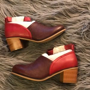 NWOB burgundy and red heeled shoes size 8.5